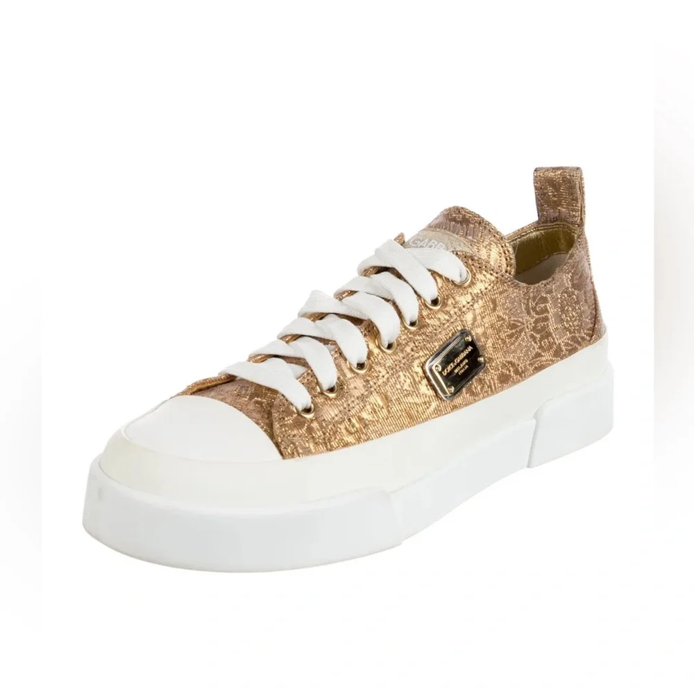 Dolce & Gabbana Gold Metallic Sneakers Platform Logo EU 37.5 (~ US 7 / US 7.5)